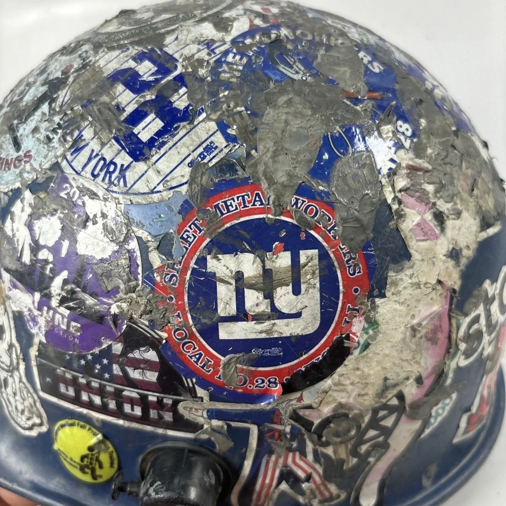 Authentic NYC Union Hard Hat | Local 28 Tin Knocker Stickers | Industrial Decor